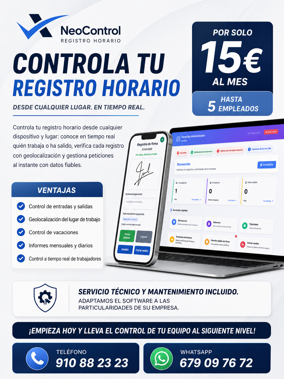 Panel de control y funciones de NeoControl